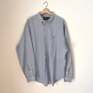 Ralph Lauren Classic Fit Striped Button Down Shirt Men Navy Long Sleeve XXL